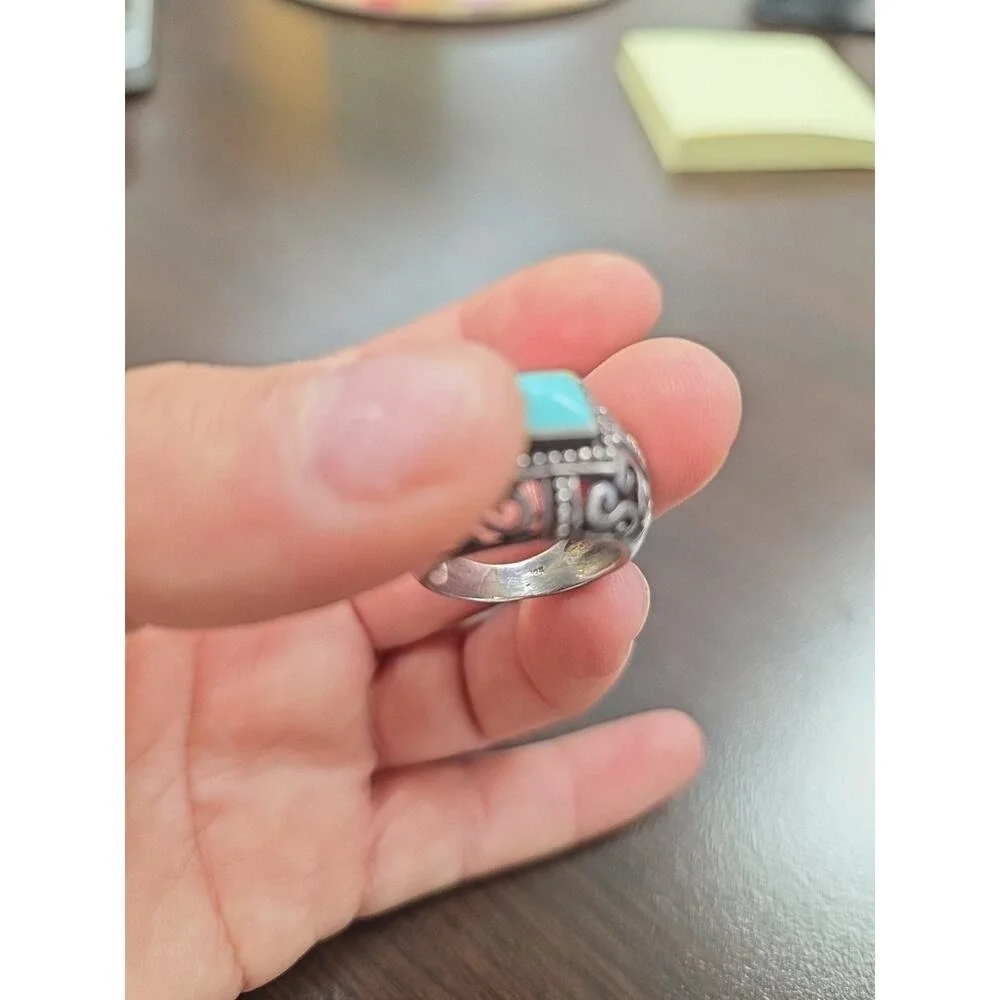 Vintage Native American Sterling Silver Inlaid Turquoise Coral Ring Size‎ 7